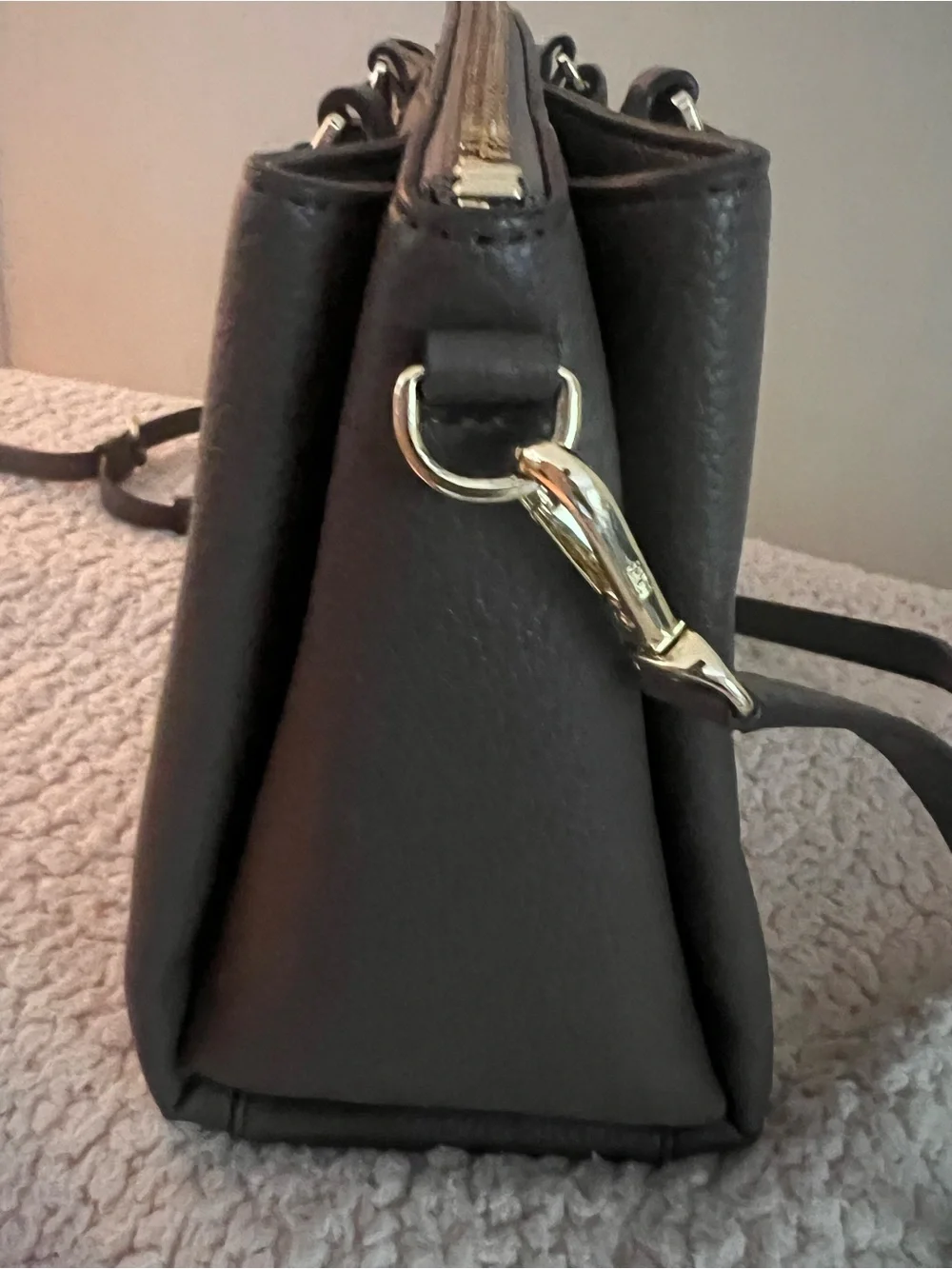 DKNY Gray Pebbled Leather Satchel with Gold Hardware
